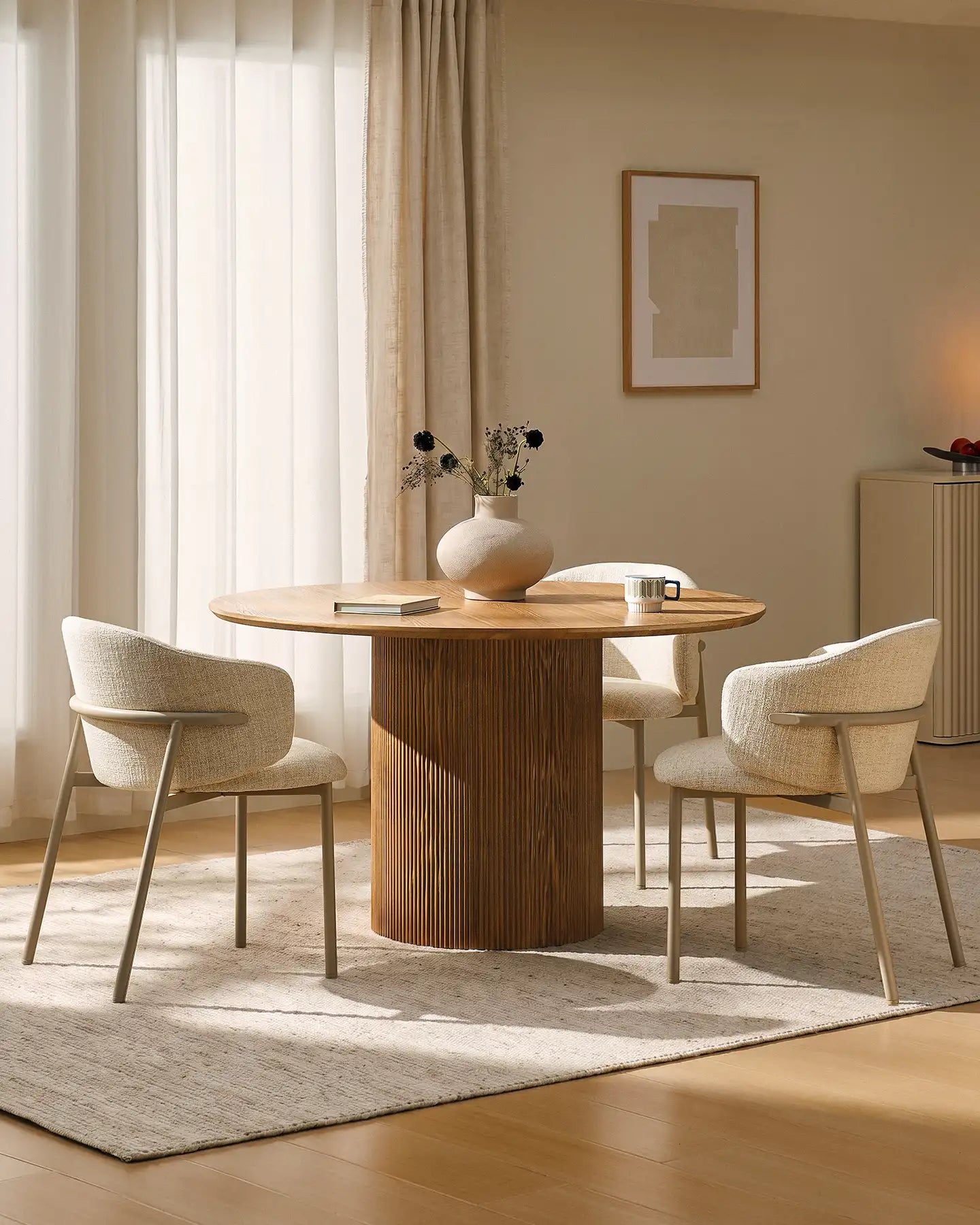 Nolan ivory linen blend dining chairs in a modern dining space