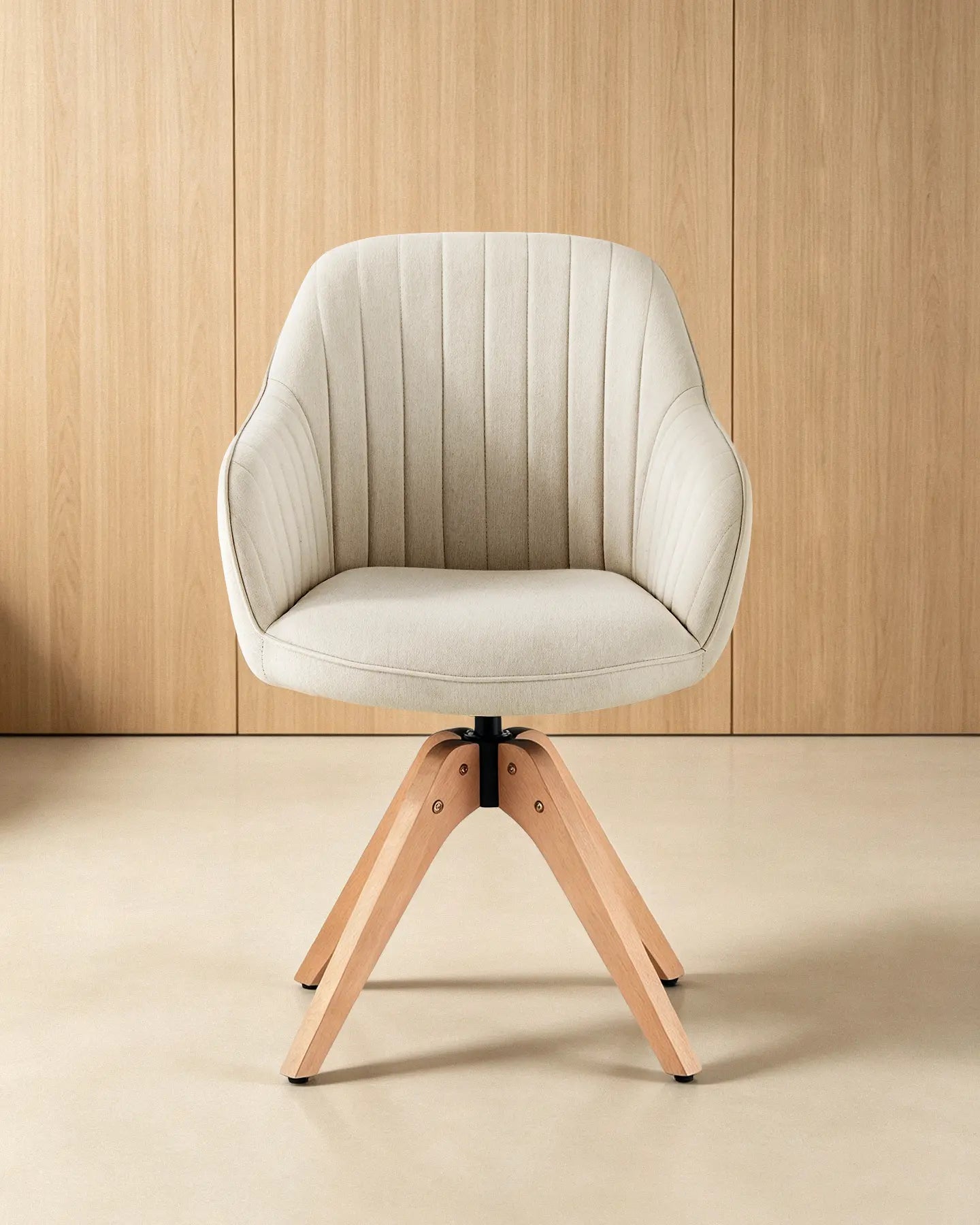 Oakley Cream Linen Blend Swivel Chair with Soft Curved Silhouette