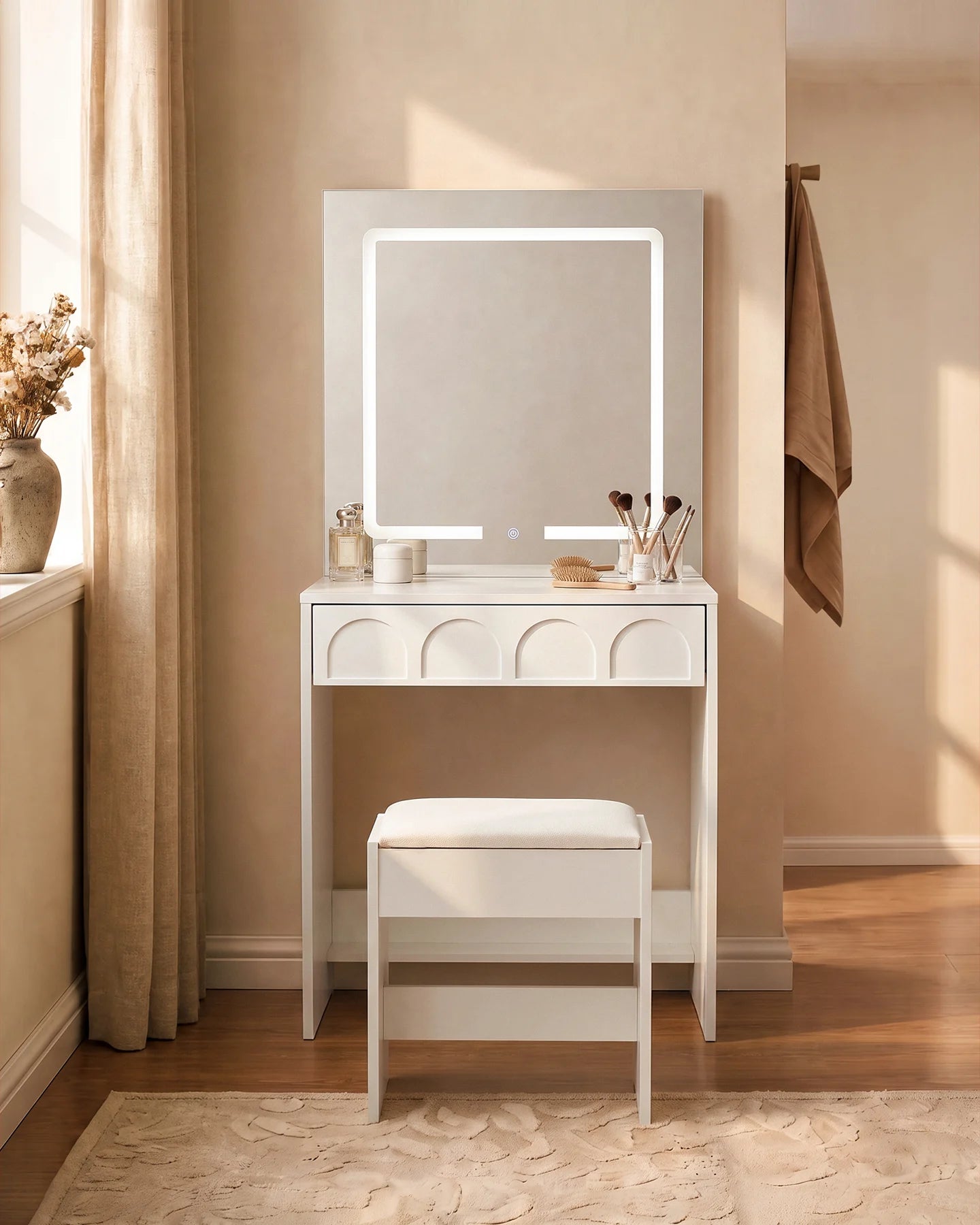 Oslo Dressing Table with LED Mirror and Padded Stool