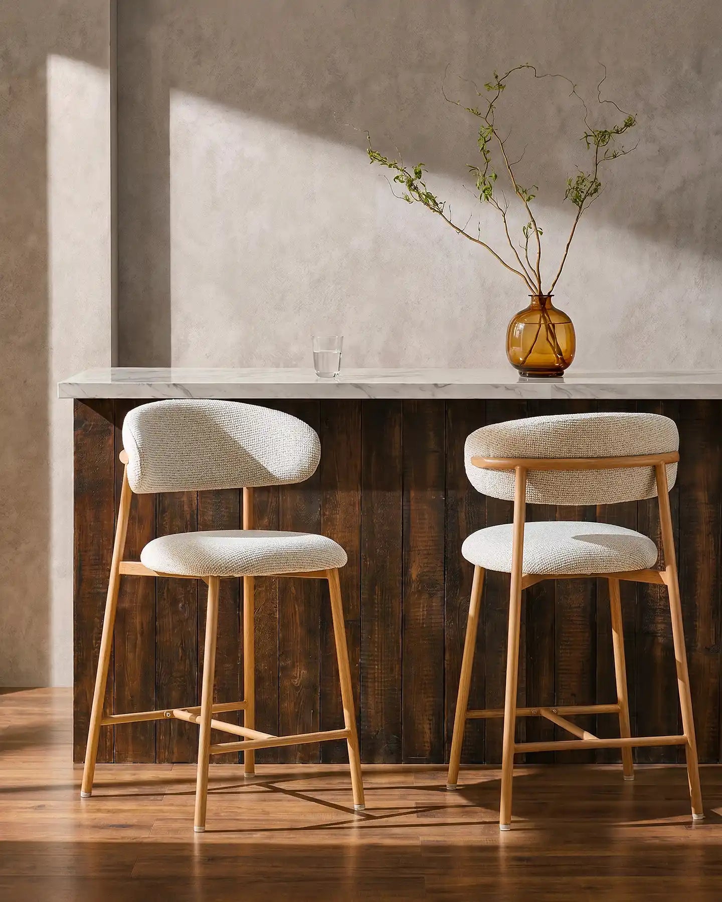 Rowan cream chenille bar stools, 65 cm seat height