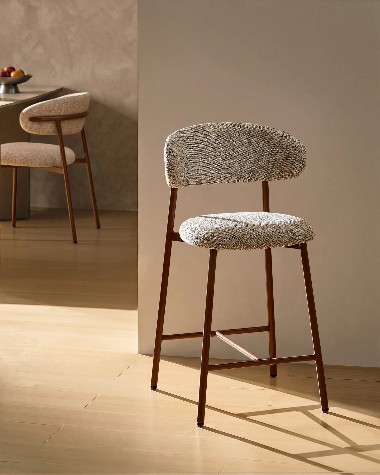 Rowan taupe chenille bar stools, 65 cm seat height