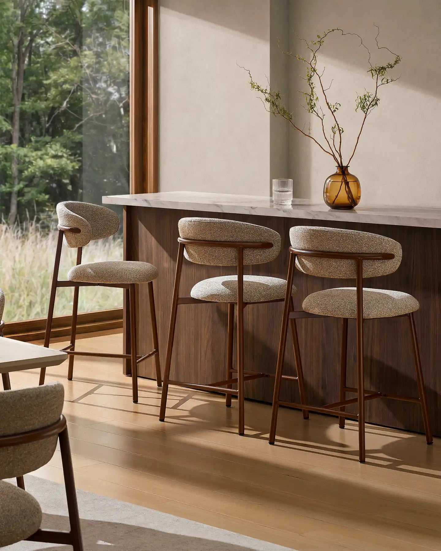 Rowan taupe chenille bar stools, 65 cm seat height