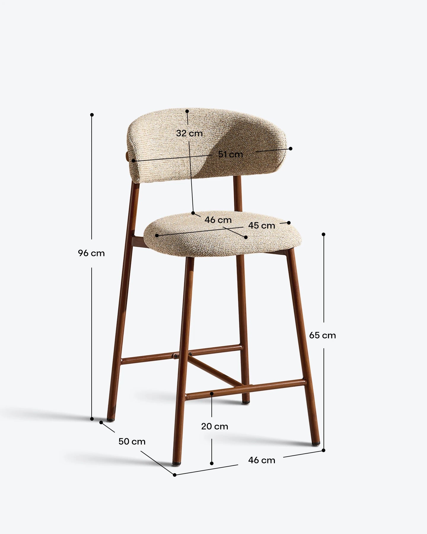 Rowan taupe chenille bar stools with 65 cm seat height dimensions
