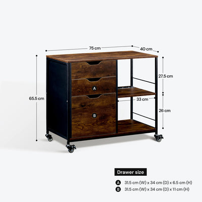 Archivador industrial moderno ancho de 3 cajones