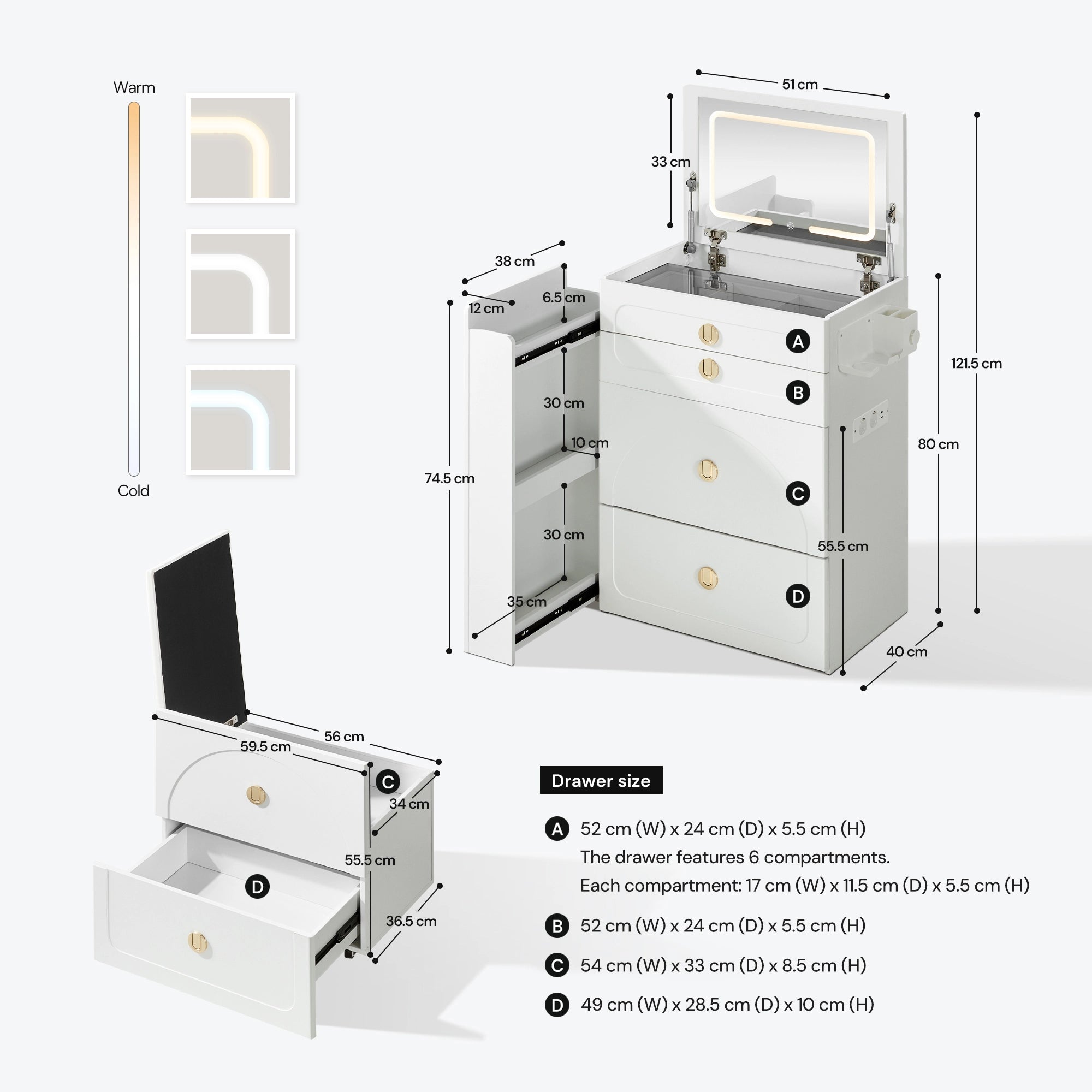 Nuvia Dressing Table Set with Foldable Mirror