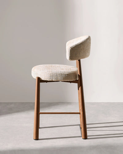 Ansel Cream Chenille Bar Stool – Side Profile and Curved Silhouette