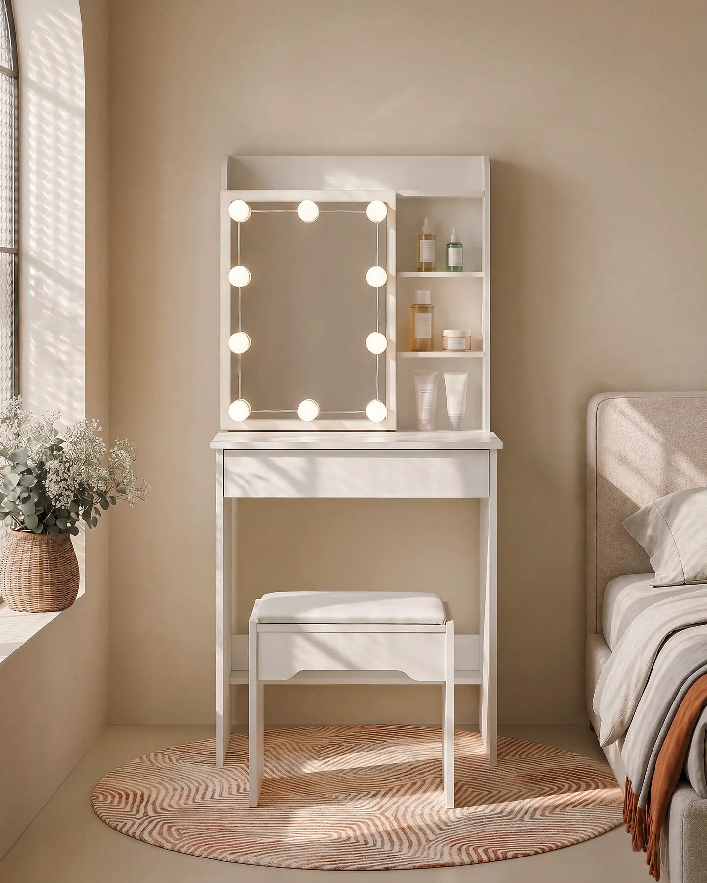 Mona Dressing Table with Sliding Mirror & Hidden Storage