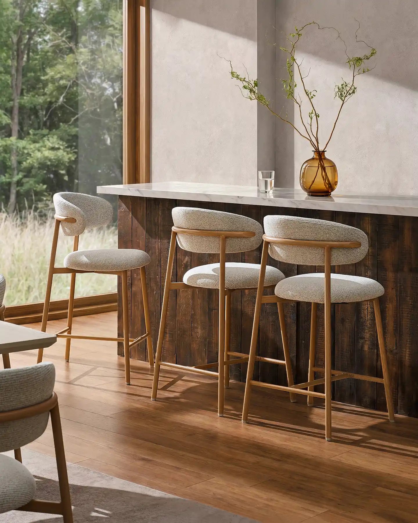 Rowan Cream Chenille Bar Stools, 65 cm
