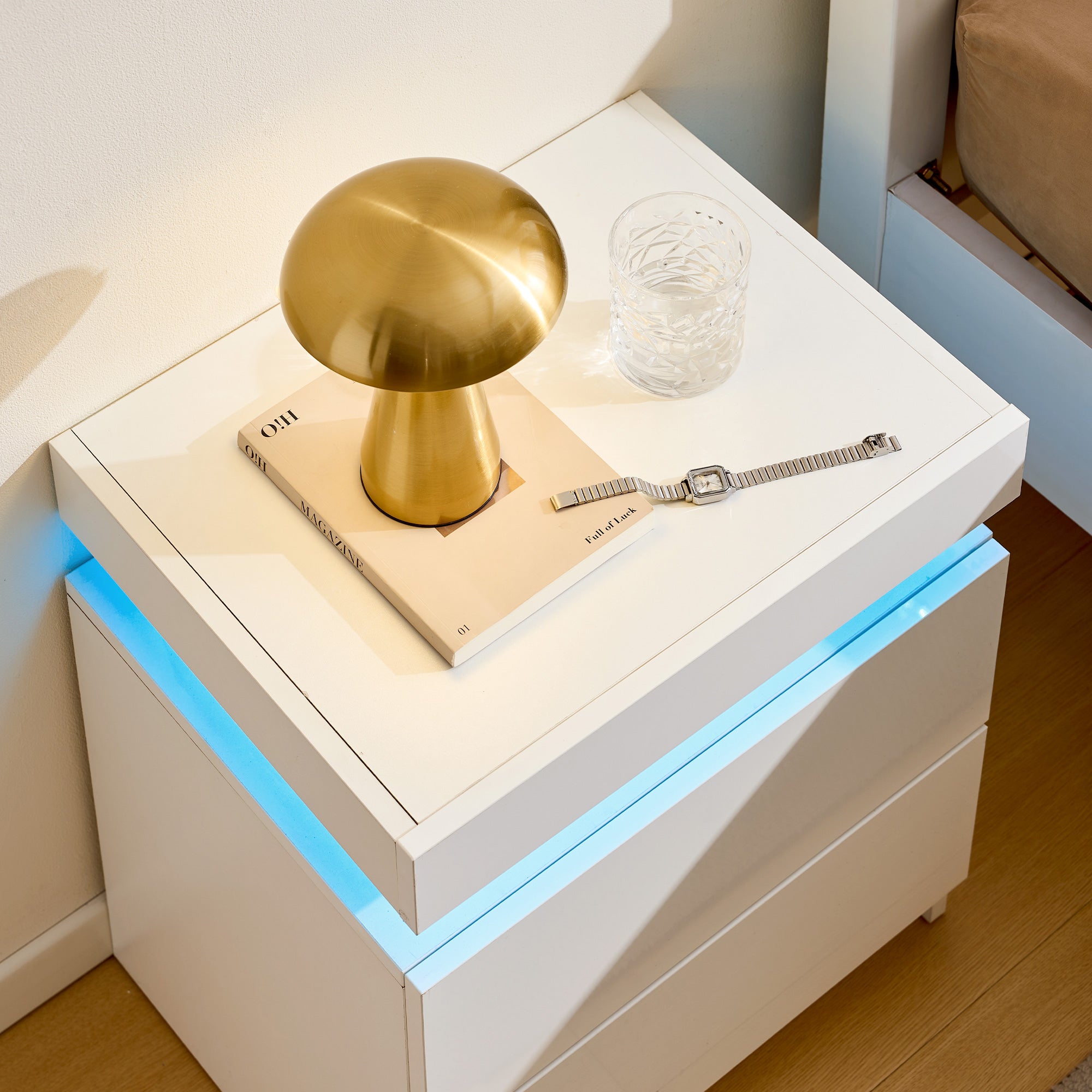 Kumar LED Light Bedside Table