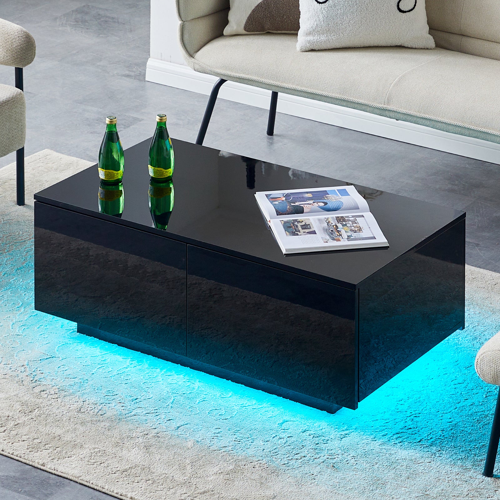 Elara Couchtisch mit LED-Beleuchtung & 4 Schubladen