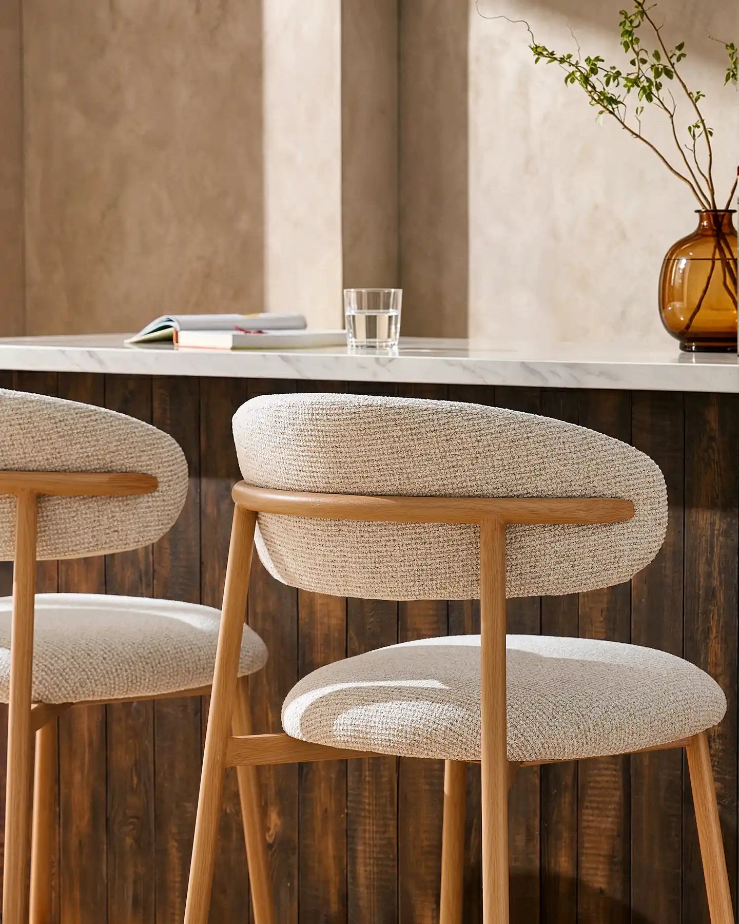 Rowan Cream Chenille Bar Stools, 65 cm