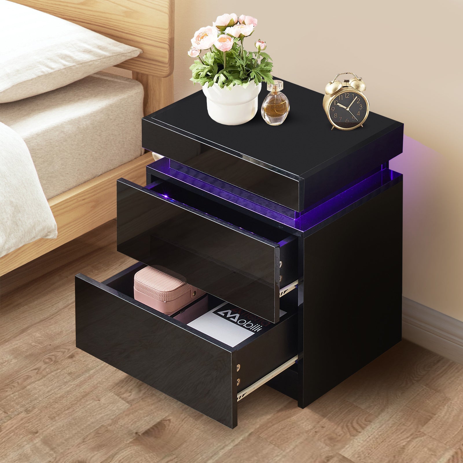 Kumar LED Light Bedside Table