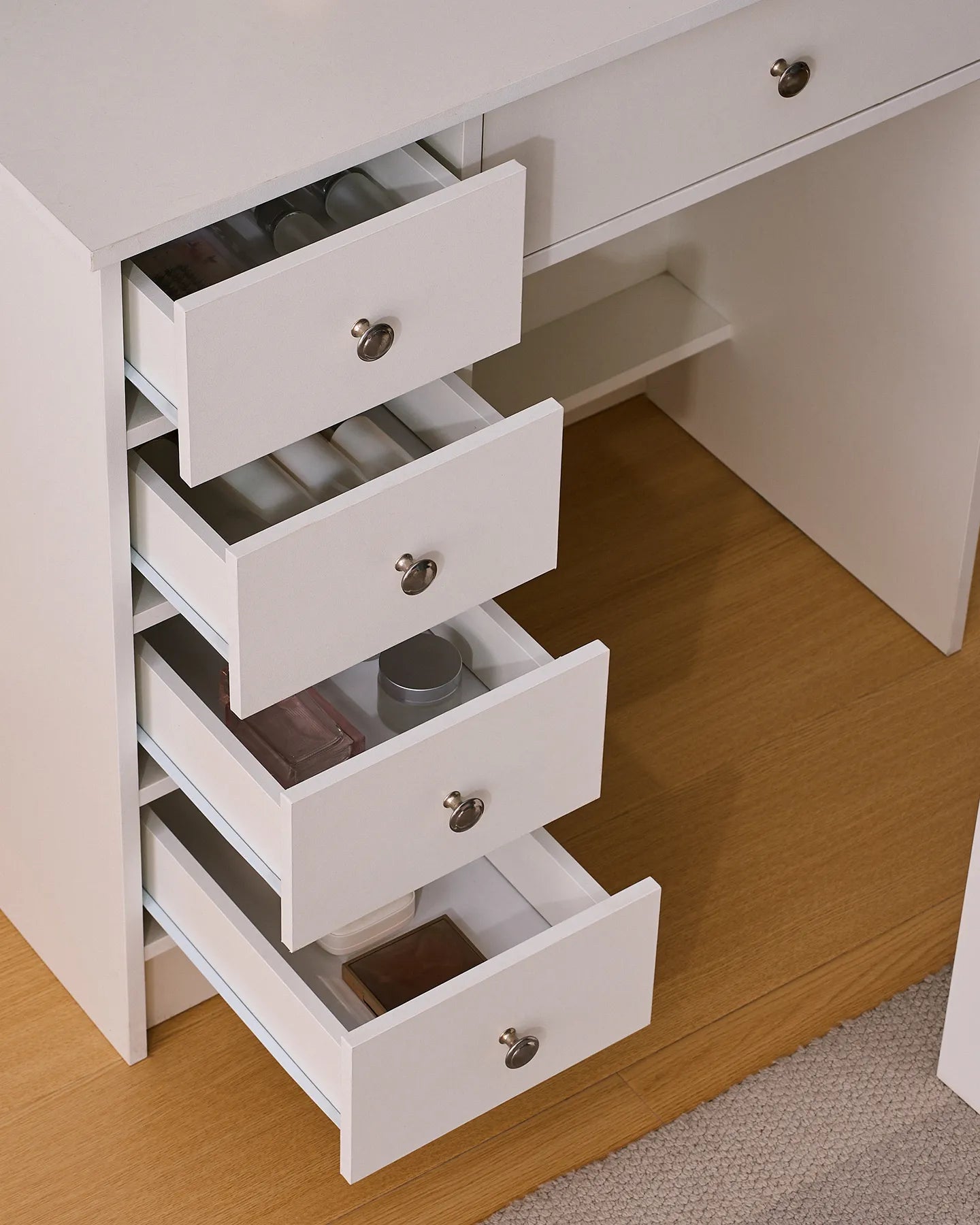 Amya White Dressing Table with Five Spacious Drawers