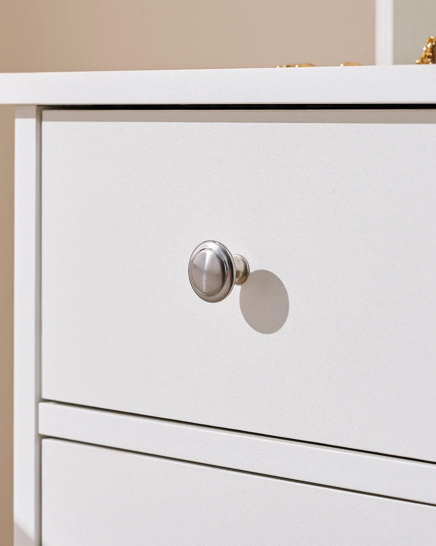Amya White Dressing Table with a High-Gloss Finish