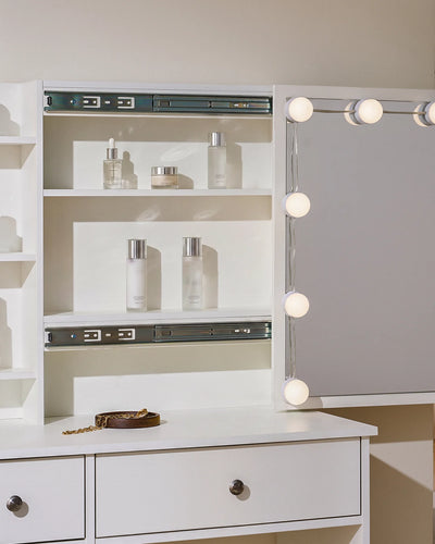 Amya Dressing Table with Concealed Storage Behind the Sliding Mirror