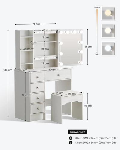 Amya Dressing Table Set with Stool – Dimensions and Measurements