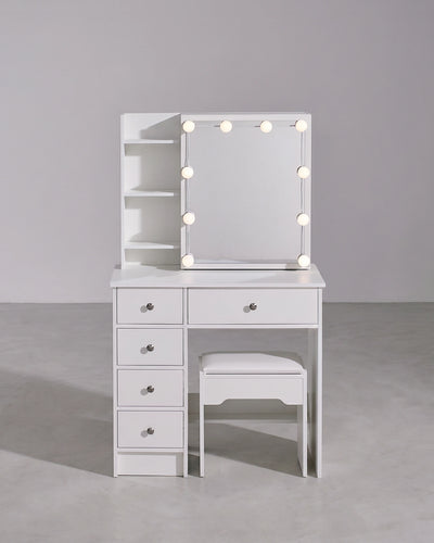 Amya White Dressing Table Set with Sliding Mirror and Stool