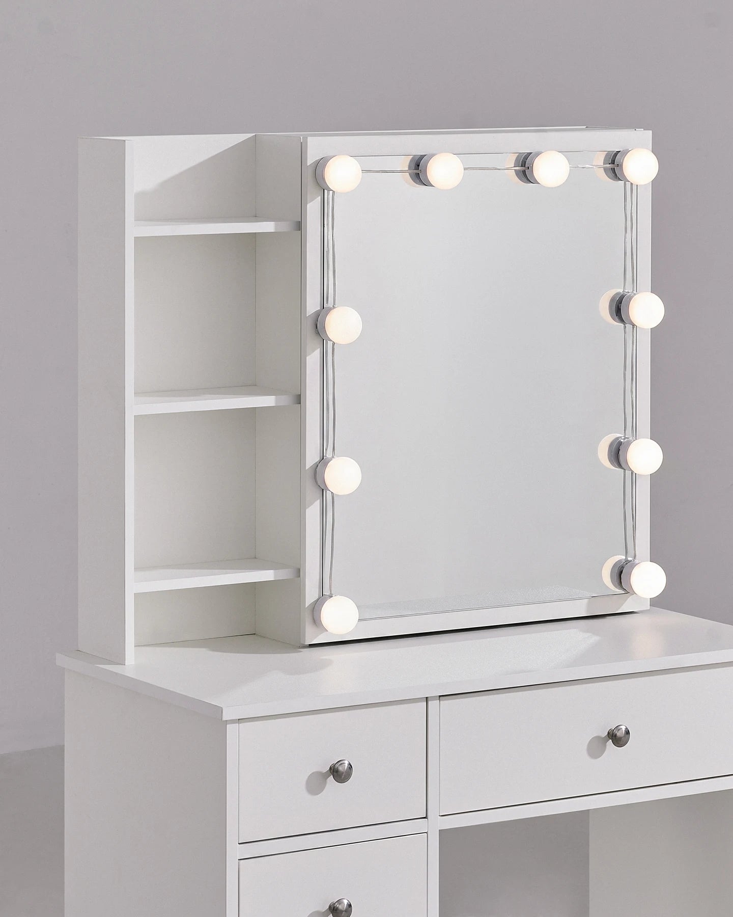 Amya White Dressing Table Set with Sliding Mirror and Stool
