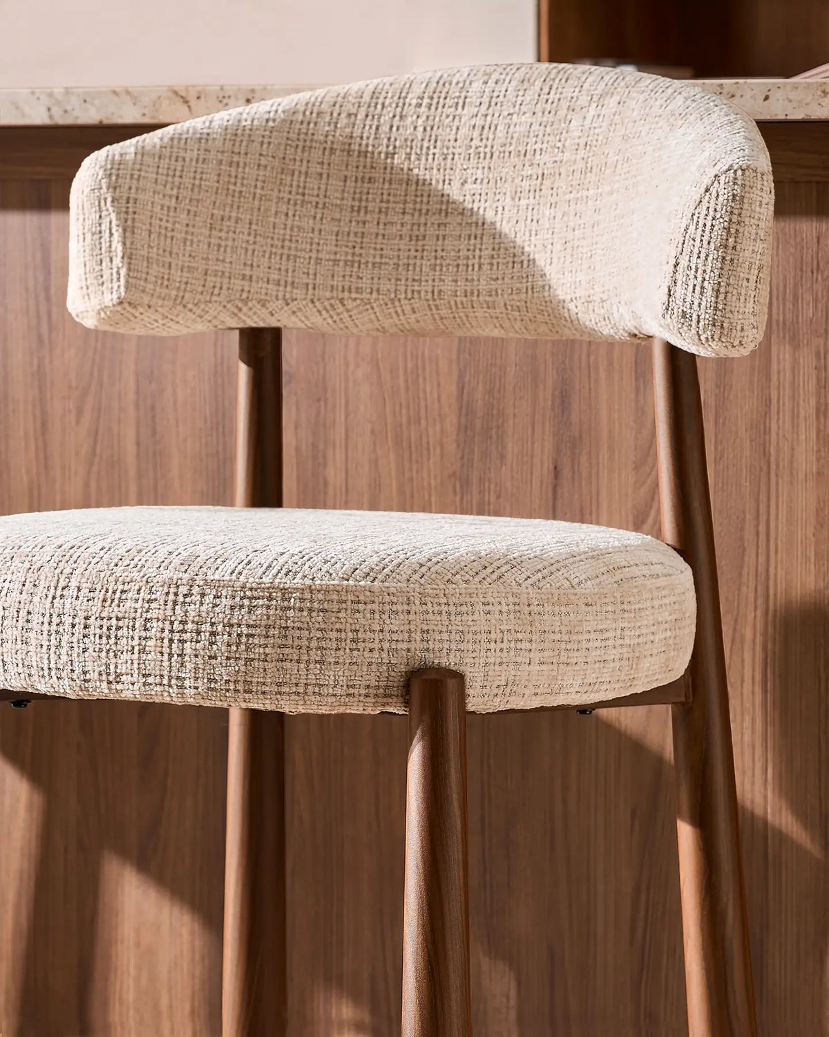 Ansel Cream Chenille Bar Stool – Curved Backrest and Upholstered Finish