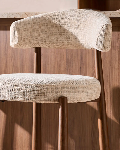 Ansel Cream Chenille Bar Stool – Curved Backrest and Upholstered Finish