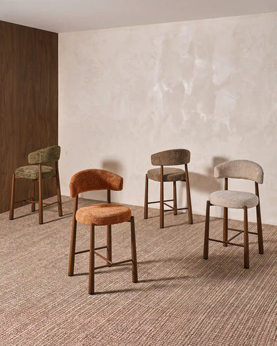 Ansel Cream Chenille Bar Stools Styled Around a Contemporary Kitchen Island