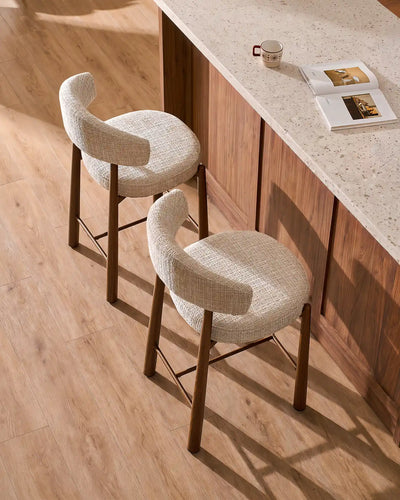 Ansel Cream Chenille Bar Stools Styled Around a Kitchen Island