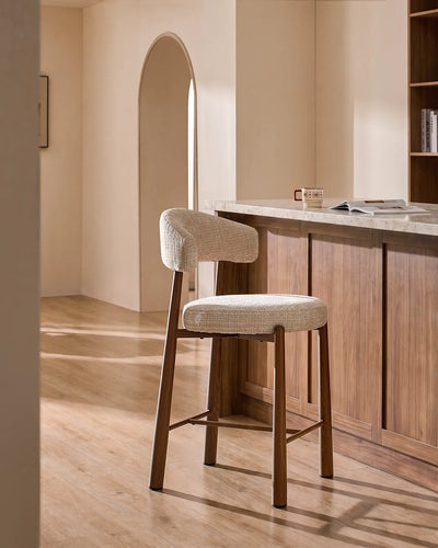 Ansel Cream Chenille Bar Stool – Side Profile and Curved Silhouette