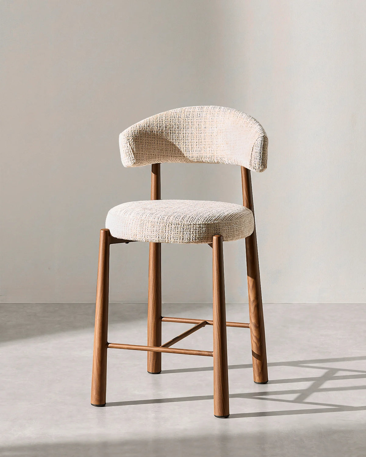 Ansel Cream Chenille Bar Stool – Side Profile and Curved Silhouette