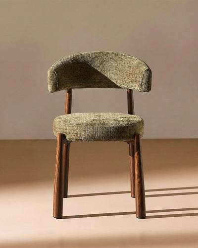 Ansel olivgrön Chenille Dining Chair – framifrån, med klädd sits och rygg