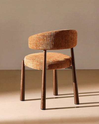 Ansel rostorange Chenille Dining Chair – ryggstödsdesign och bakifrån