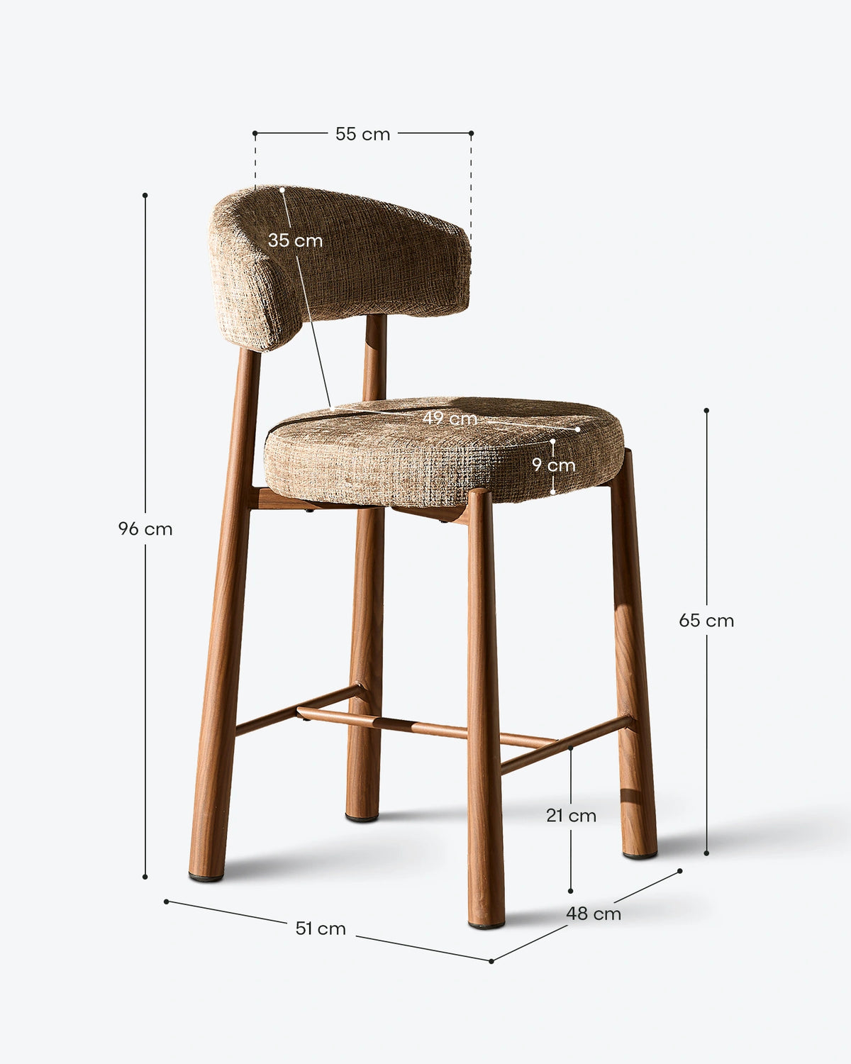 Ansel Taupe Chenille Bar Stool – Product Dimensions and Measurements