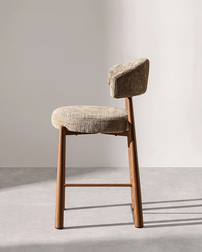 Ansel Taupe Chenille Bar Stool – Side Profile and Curved Silhouette