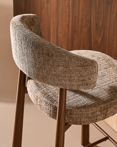 Ansel Taupe Chenille Bar Stool – Curved Backrest and Upholstered Finish