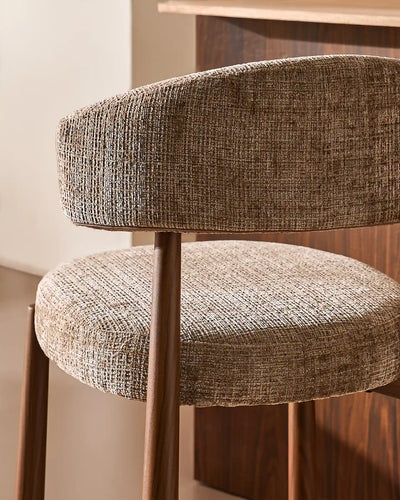 Ansel Taupe Chenille Bar Stool – Curved Backrest and Upholstered Finish