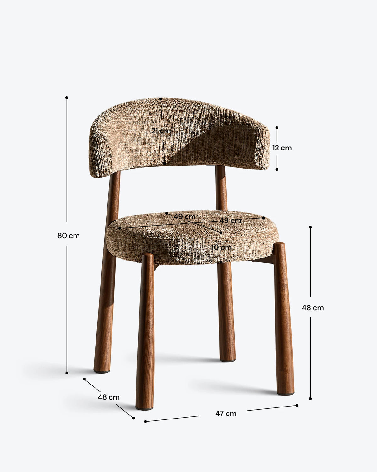 Ansel Taupe Dining Chair i Chenille – produktmått