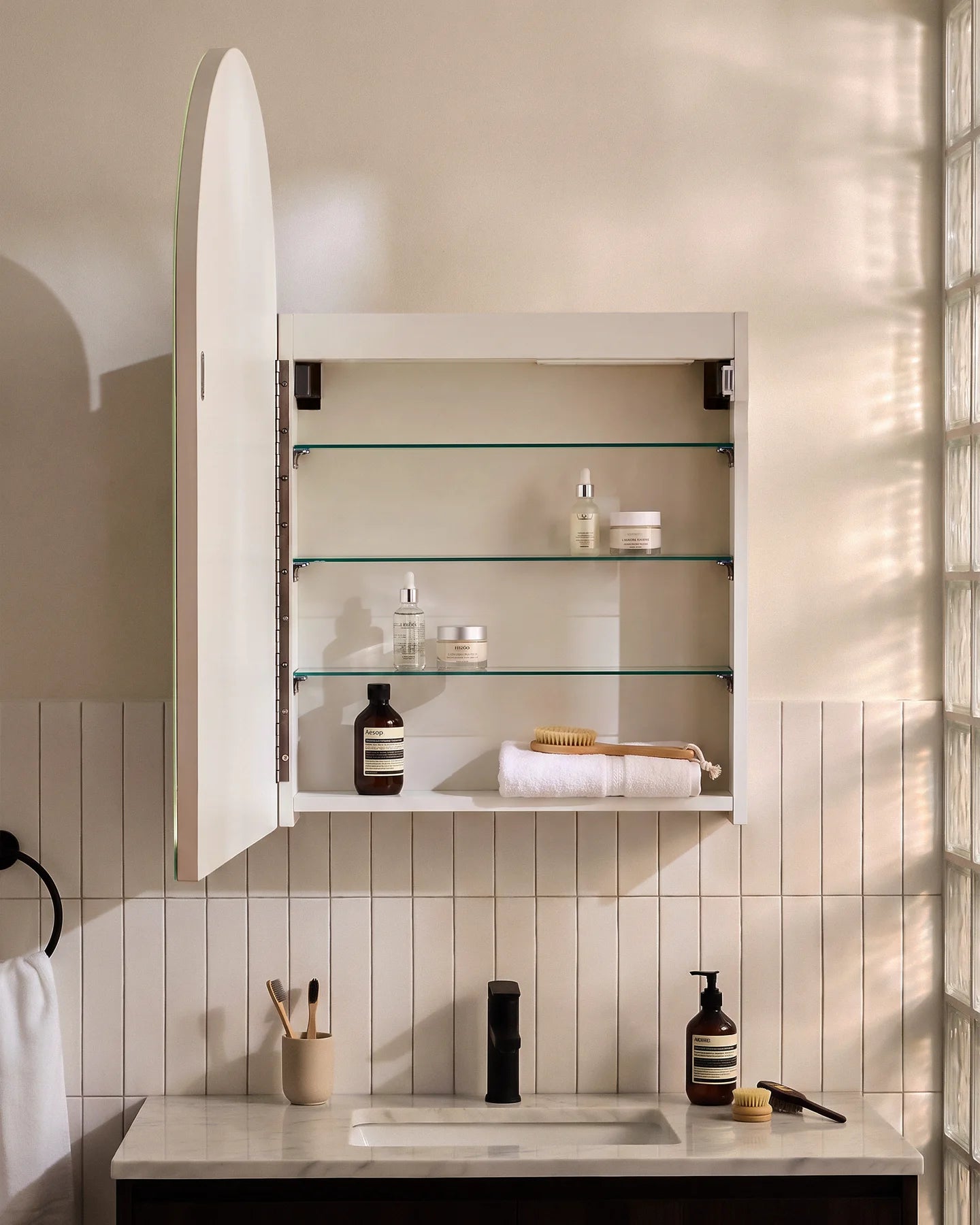 Arcadia White Bathroom Mirror Cabinet with Adjustable Glass Shelves