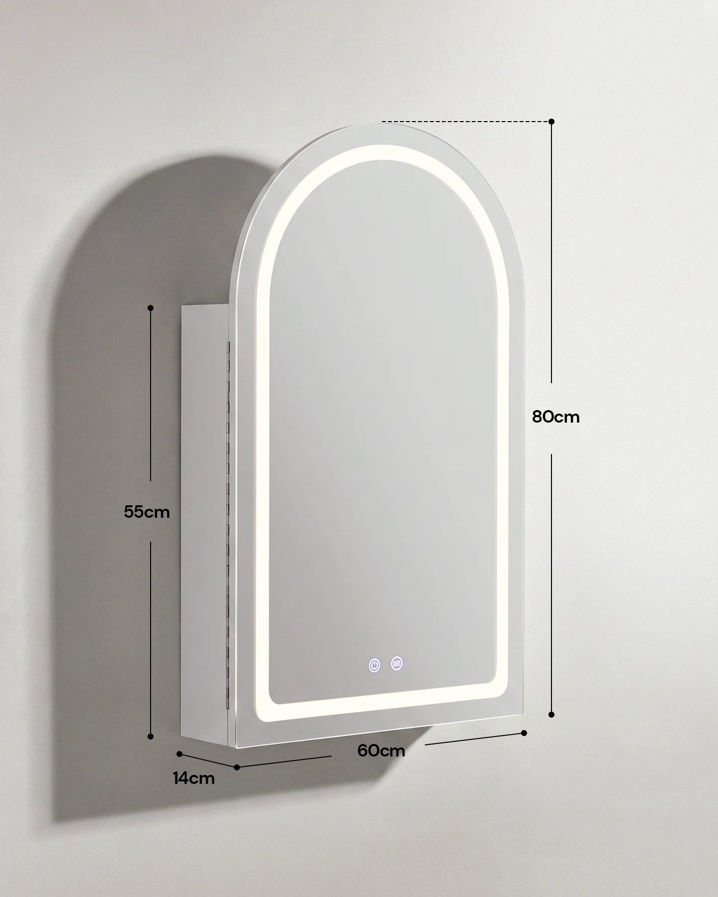 Arcadia White Bathroom Mirror Cabinet Overall Dimensions and Measurements