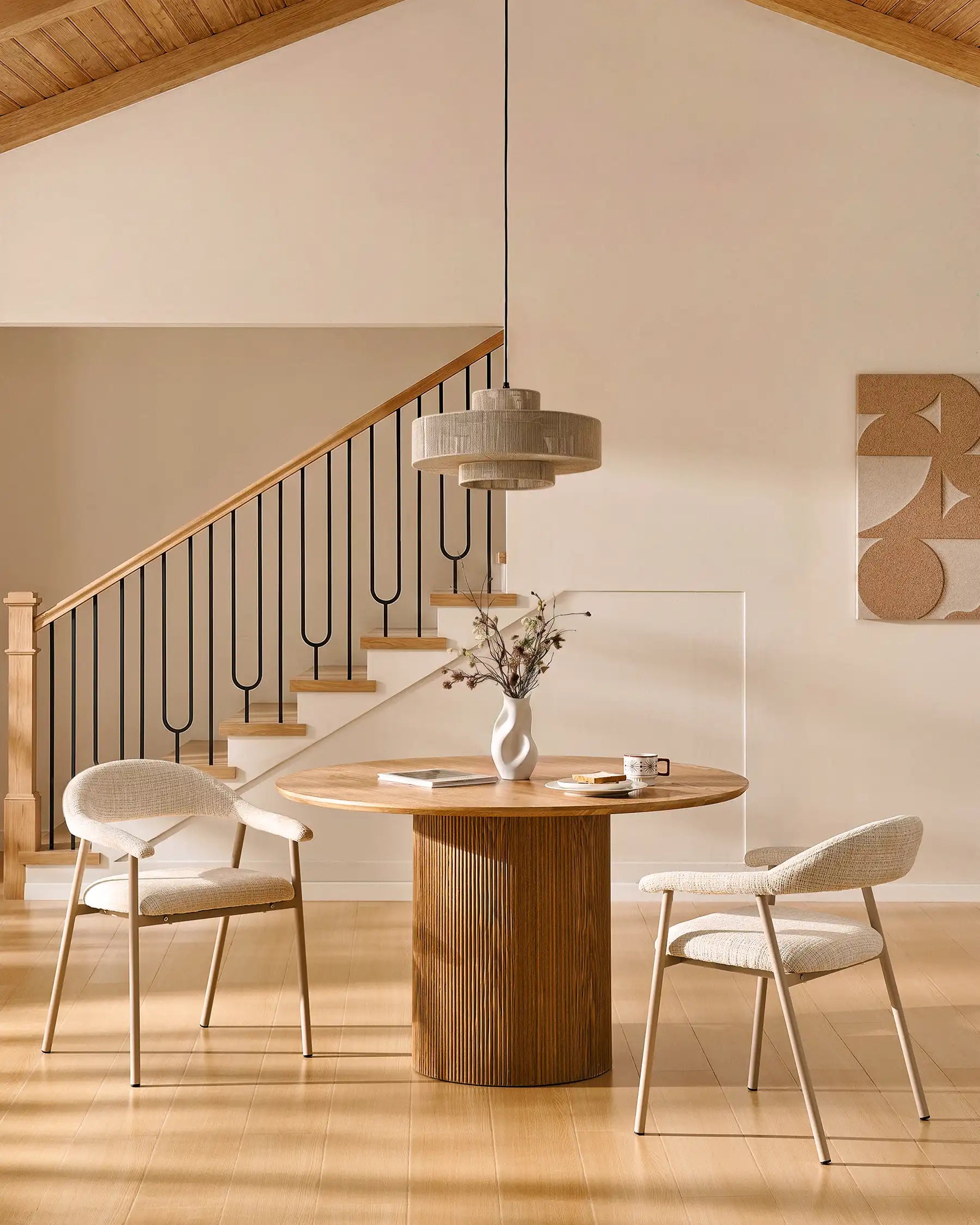 Arlo Beige chenille dining chairs with taupe legs