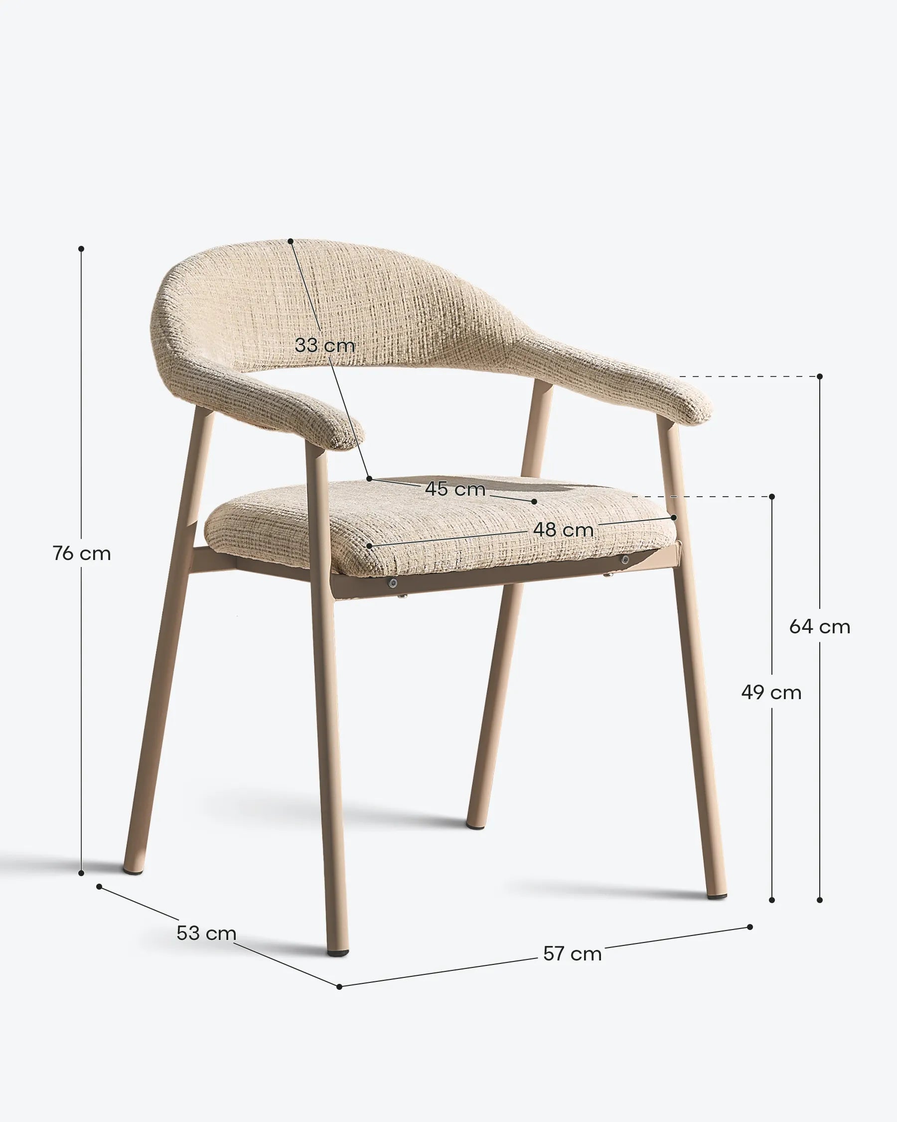 Arlo chenille dining chairs with taupe legs dimensions
