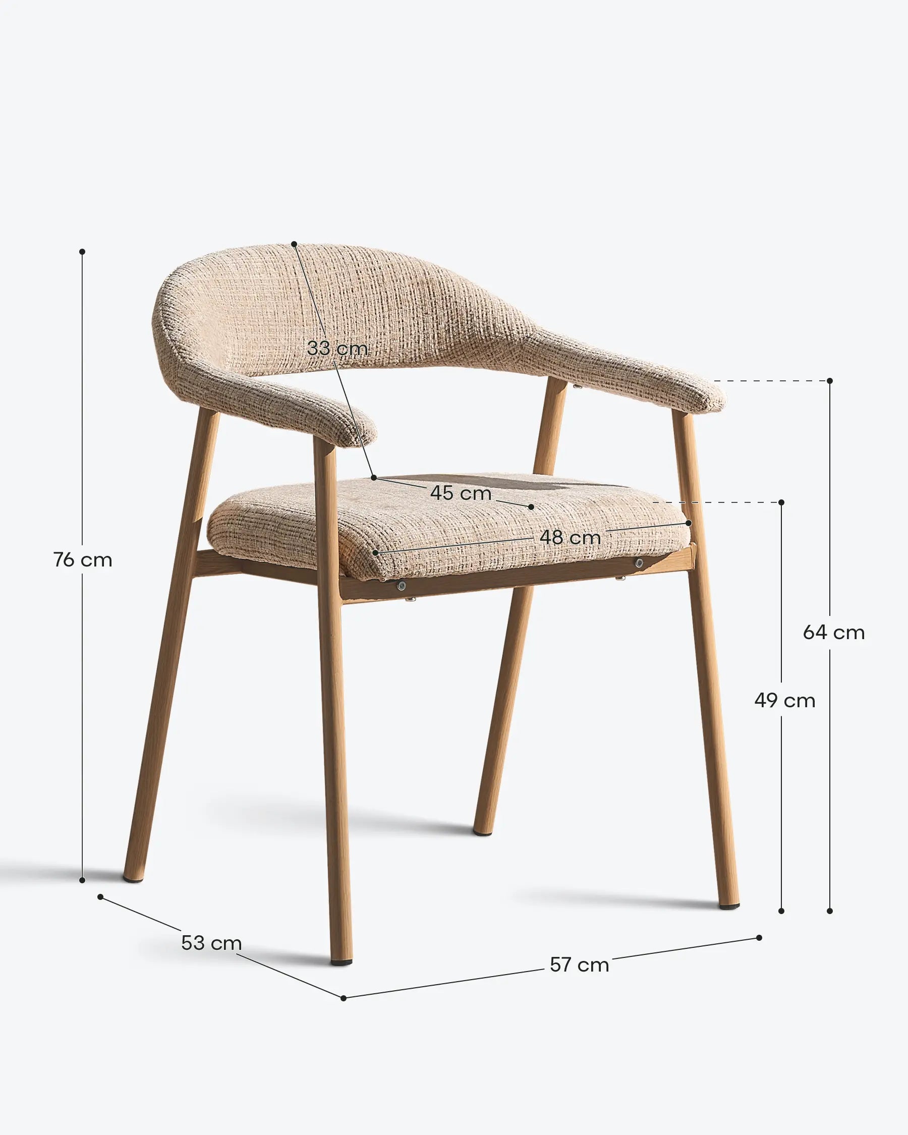 Arlo chenille dining chairs with oak-effect legs dimensions