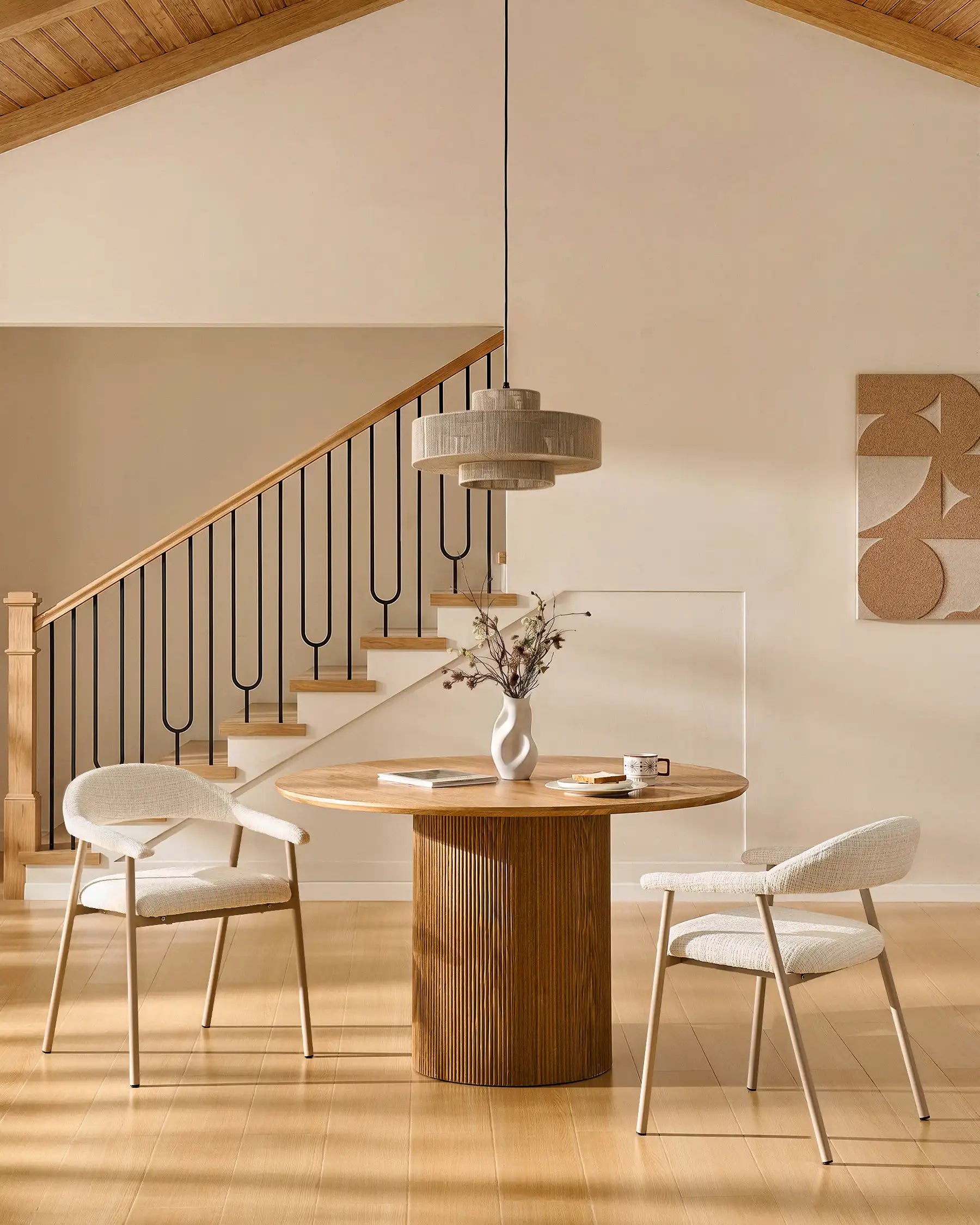 Arlo White chenille dining chairs with taupe legs