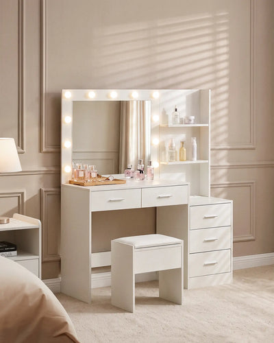 Aura White Dressing Table with LED Mirror and Stool