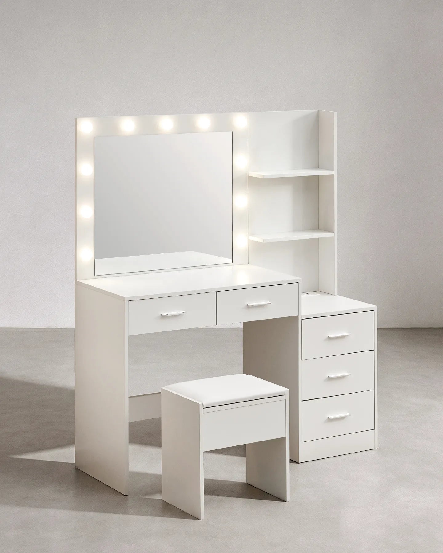 Aura White Dressing Table with Illuminated Mirror and PU Stool