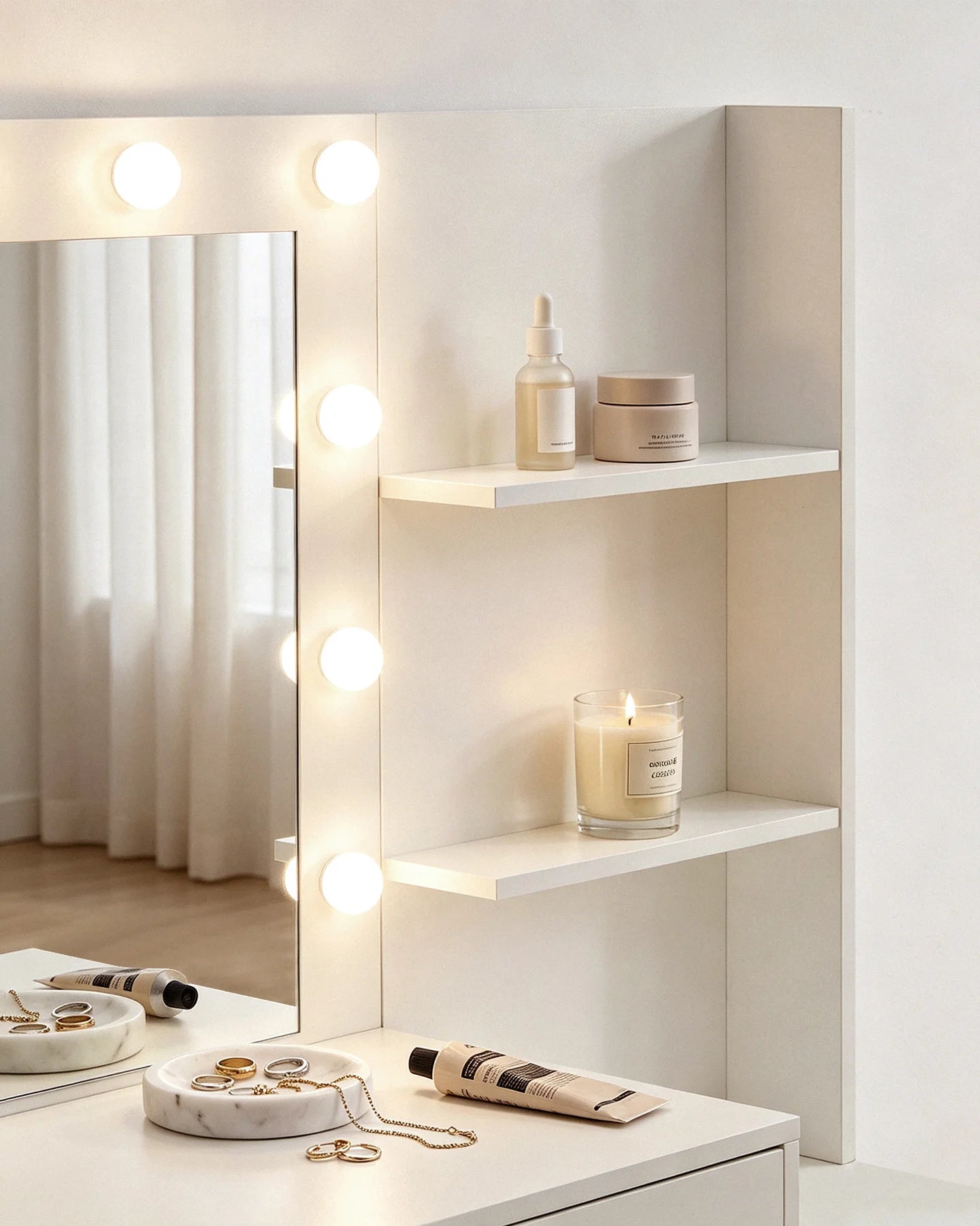 Aura White Dressing Table with Spacious Vanity Tabletop