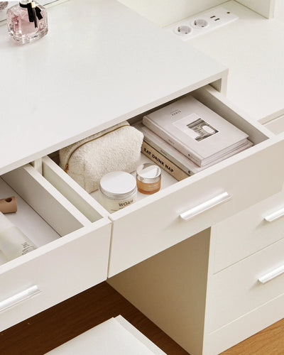 Aura White Dressing Table with Spacious Vanity Tabletop