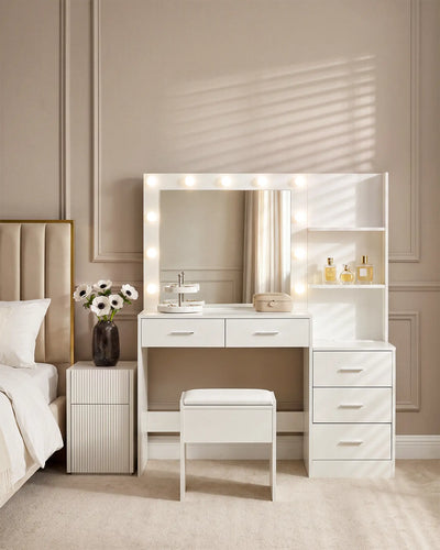Aura White Dressing Table with Illuminated Mirror and PU Stool