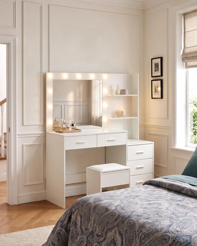 Aura White Dressing Table with LED Mirror in a Modern Bedroom