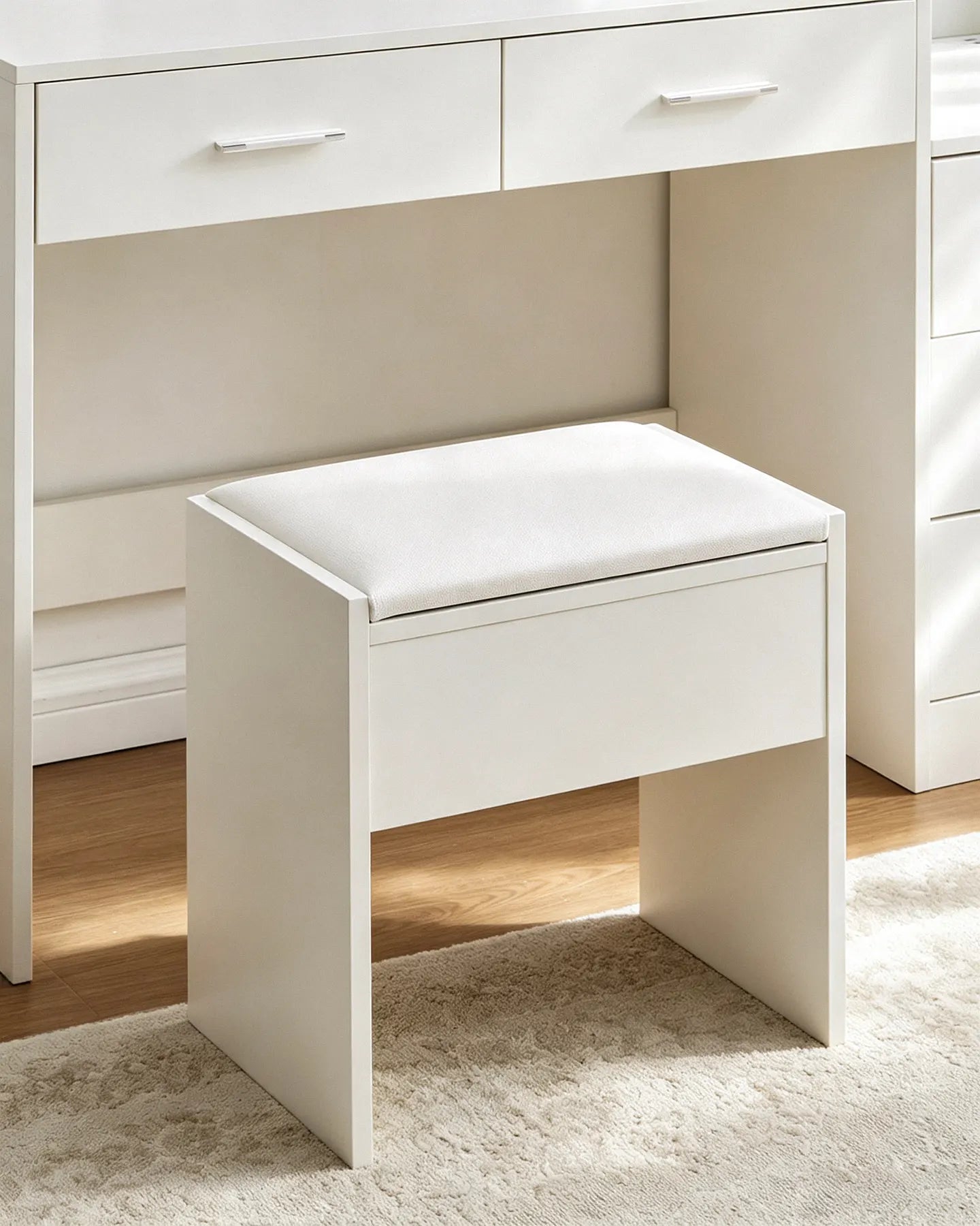 Aura White Dressing Table with Matching PU Upholstered Stool