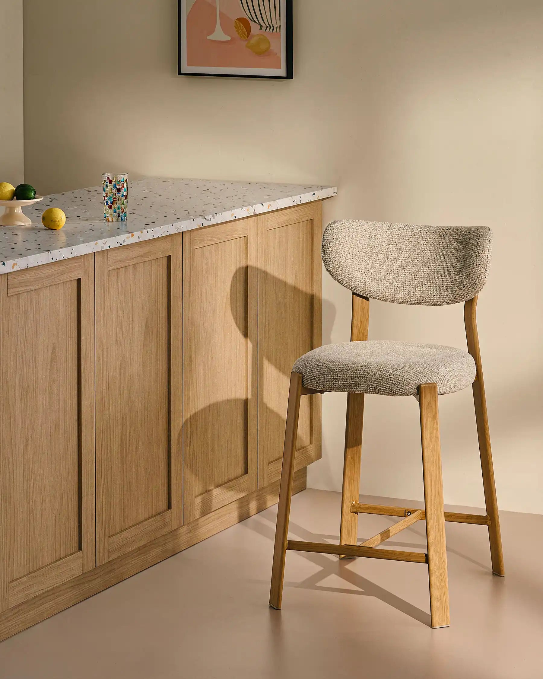 Bramley beige chenille bar stools, 65 cm seat height