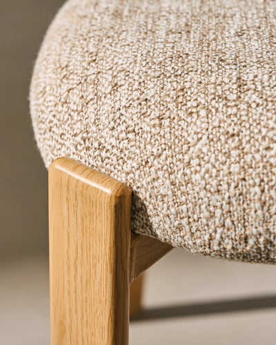 Close-up of beige linen blend upholstery on Bramley dining chairs
